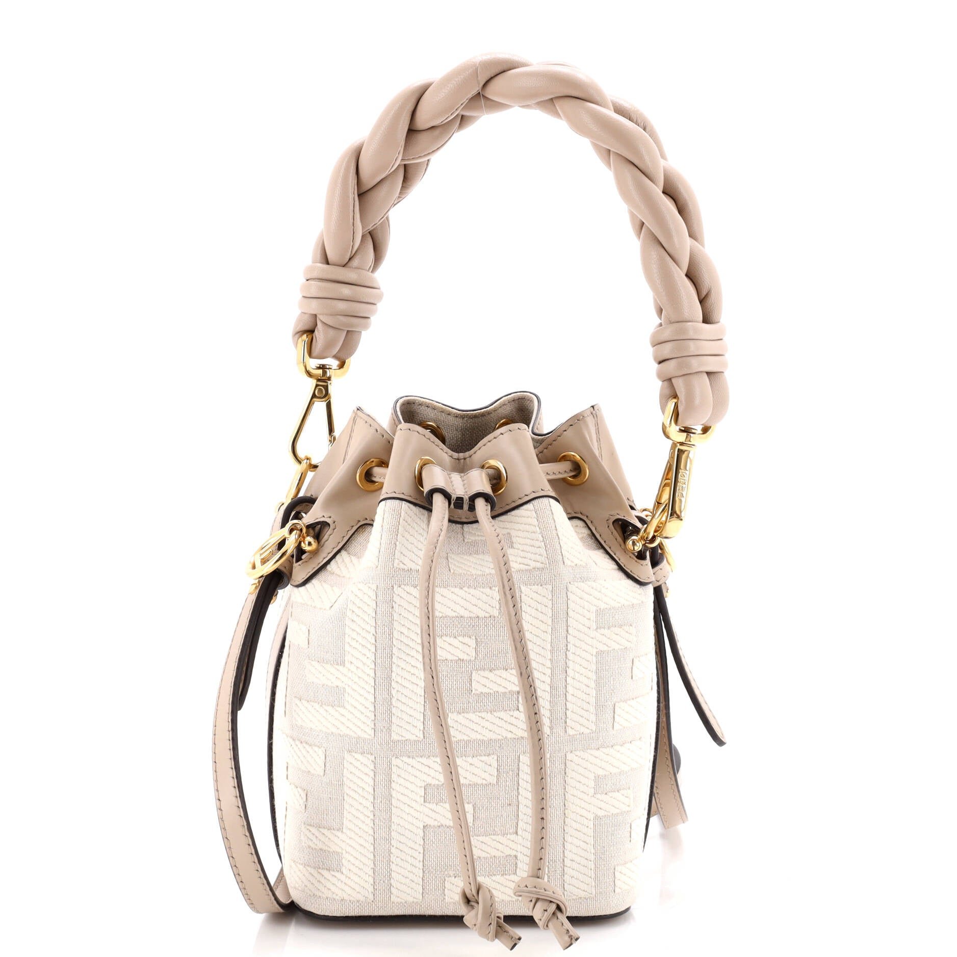 Woven Handle Mon Tresor Bucket Bag Zucca Embroidered Canvas Mini