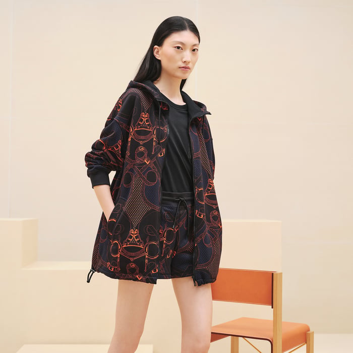 "Eperon d'Or Bandana" oversized zipped hooded jacket