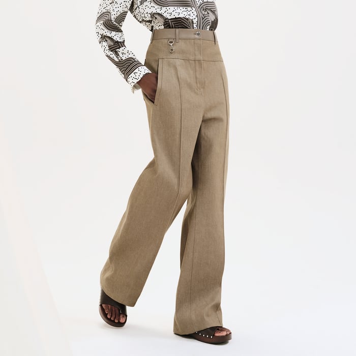 Vert Thé De Rooibos Loose Fit Pants With Leather Detail