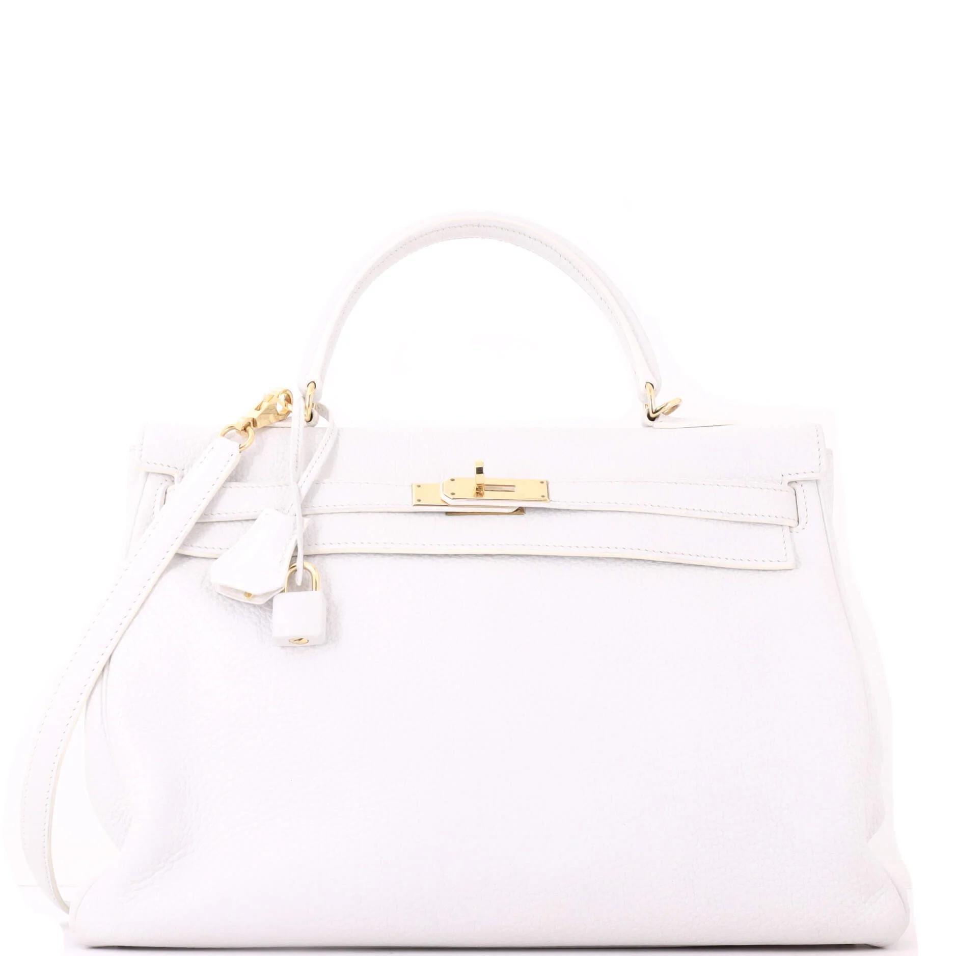 Hermes Kelly 35 Handbag White Clemence Leather 2008
