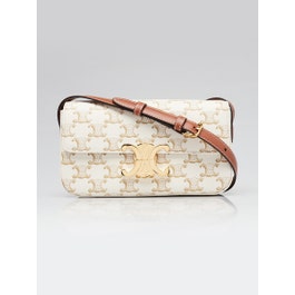 Celine Celine White/Tan Triomphe Print Coated Canvas Claude Shoulder Bag