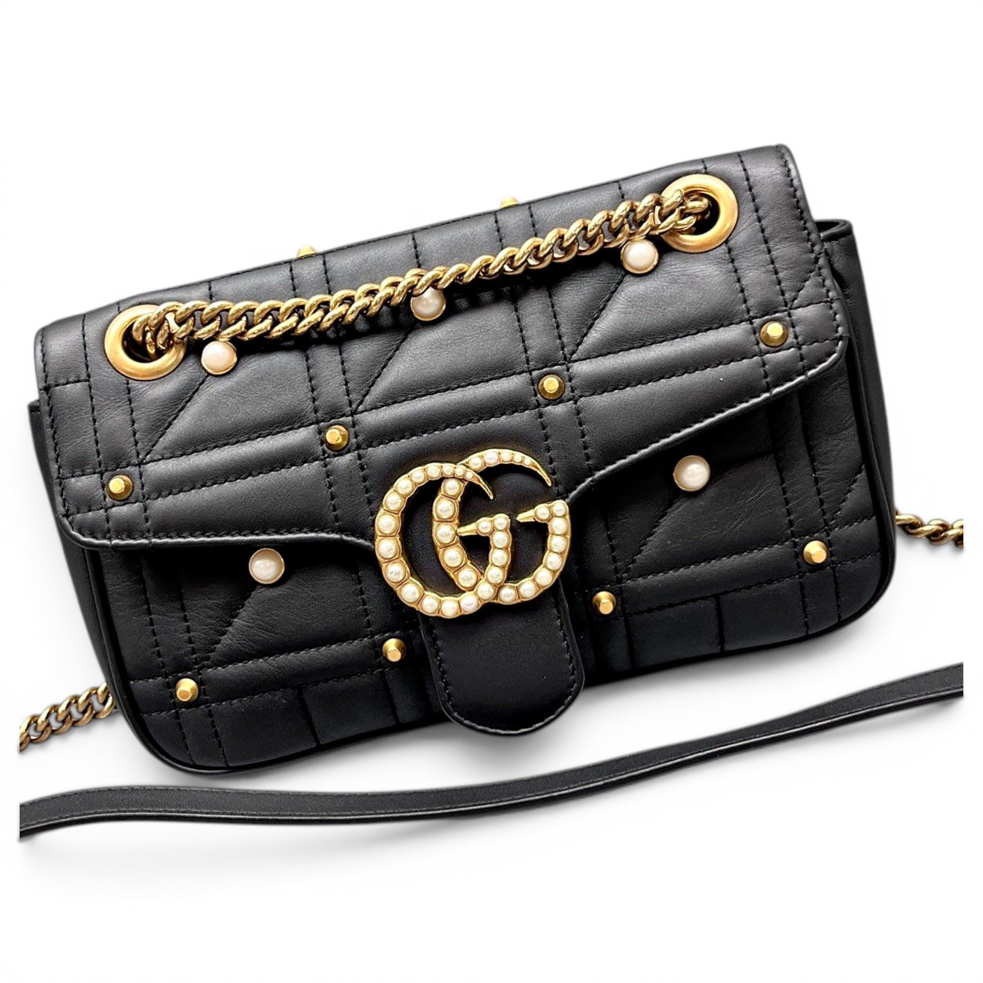 Pearly GG Marmont Flap leather handbag