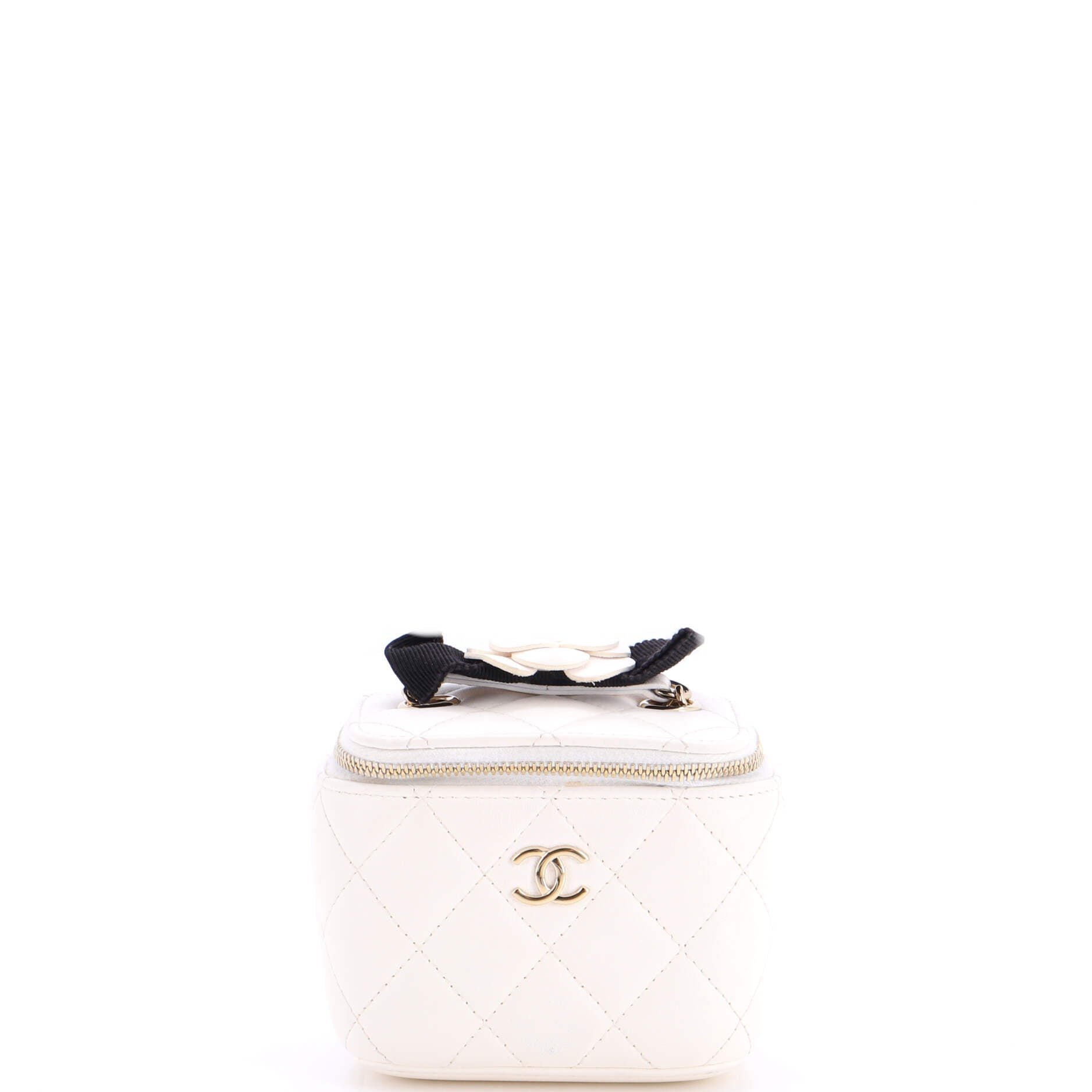 Camellia Bow Vanity Case with Chain Quilted Lambskin Mini