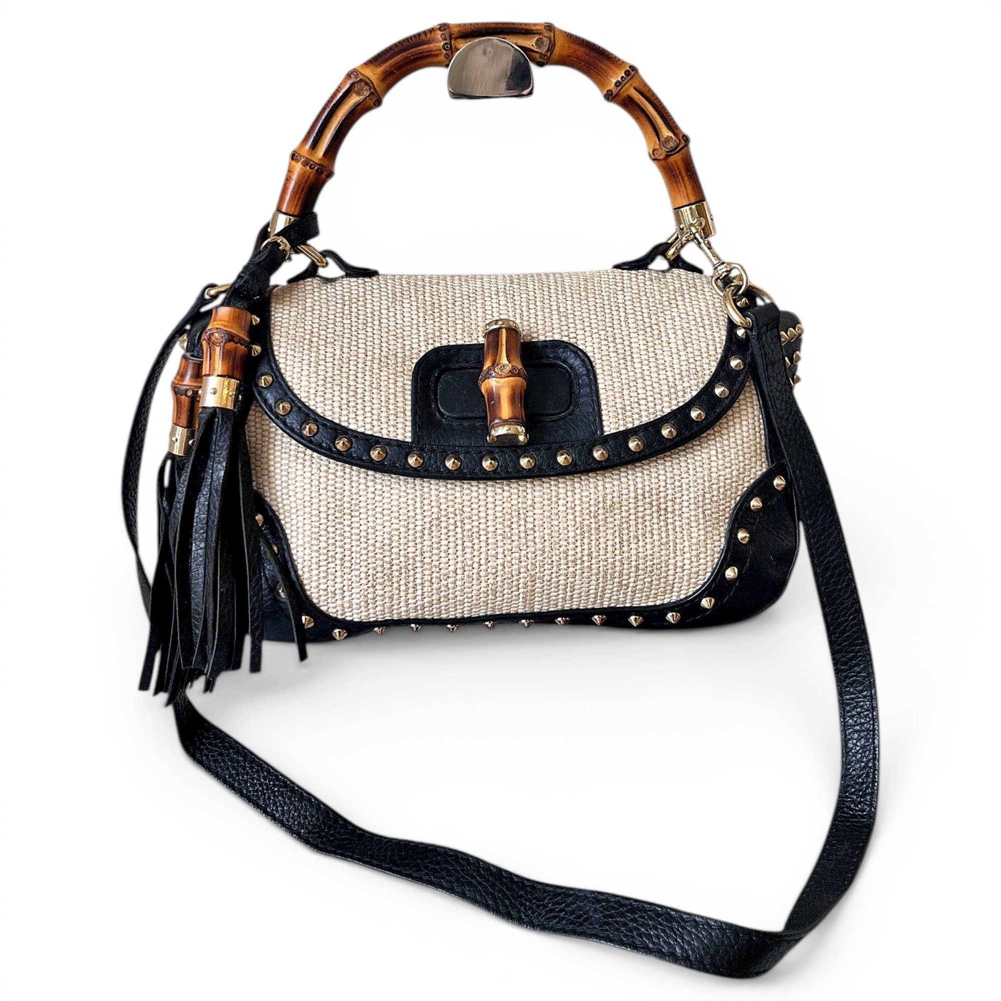 Convertible Bamboo Top Handle leather handbag