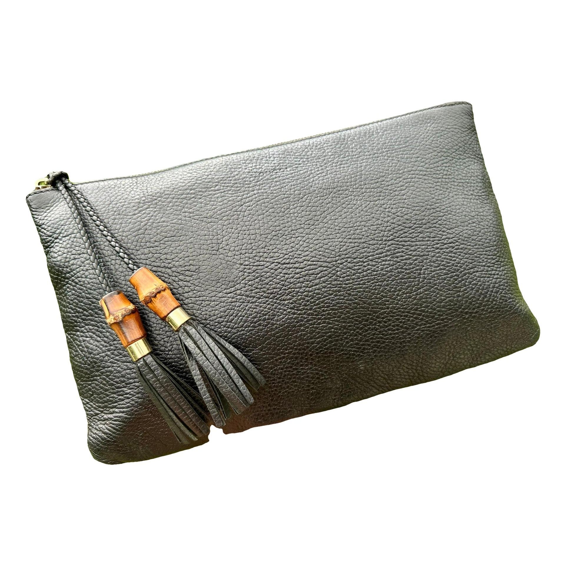 Bamboo leather clutch bag