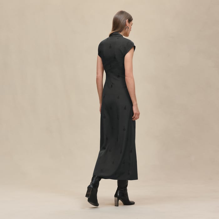 Gris Charbon Embroidered Slanted Dress