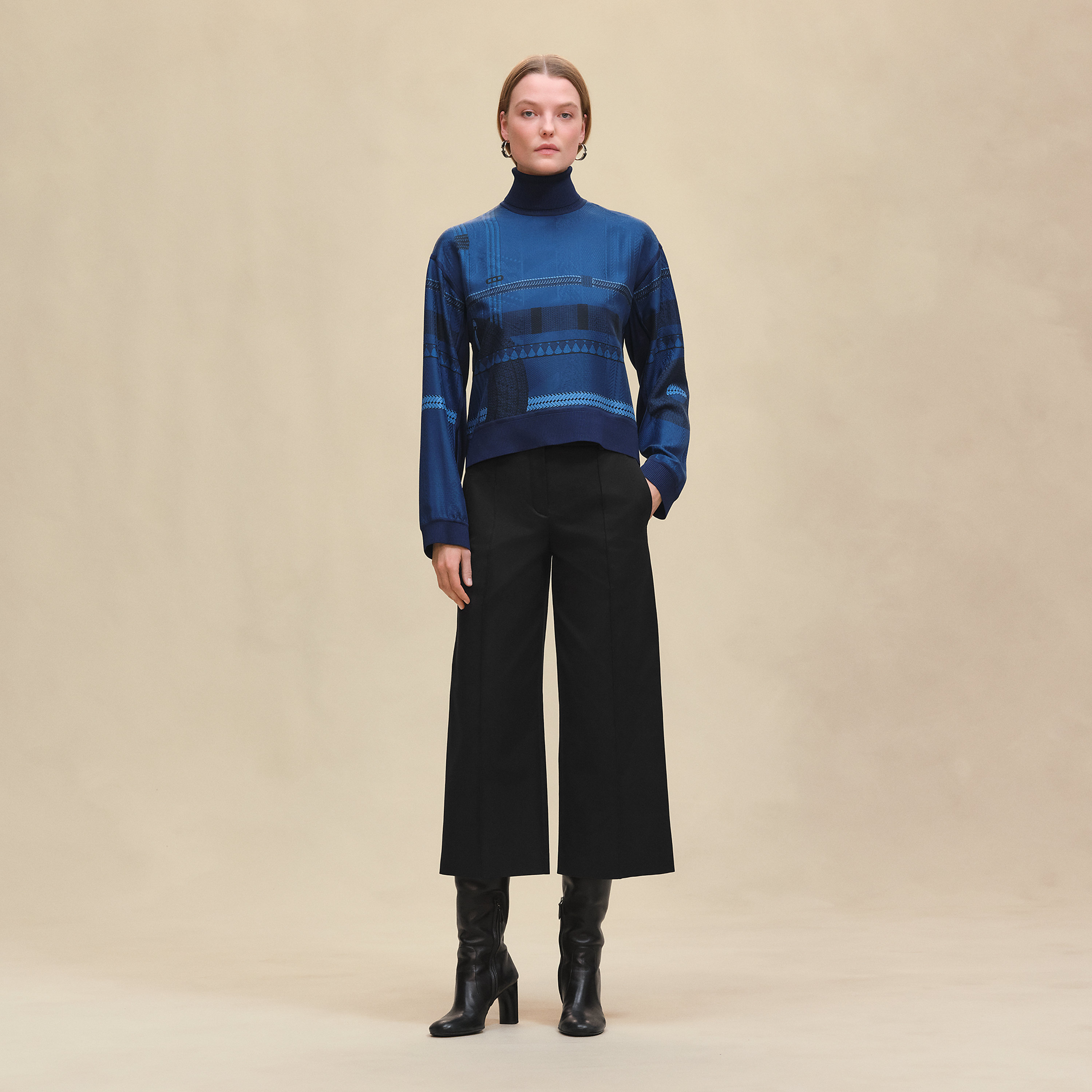 "Dressage Tressage" long-sleeve twillaine sweater