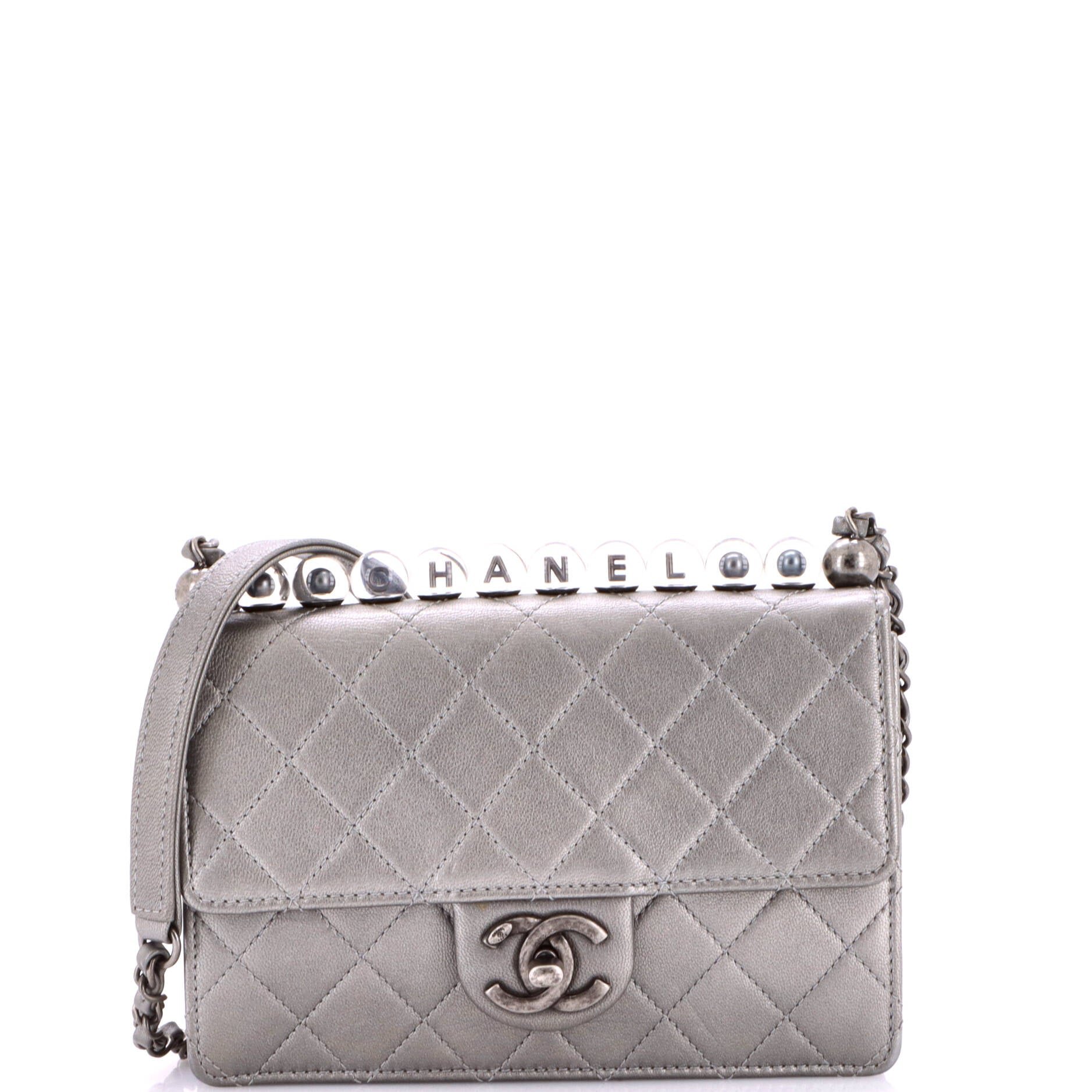 Chic Pearls Flap Bag Quilted Goatskin with Acrylic Beads Small
