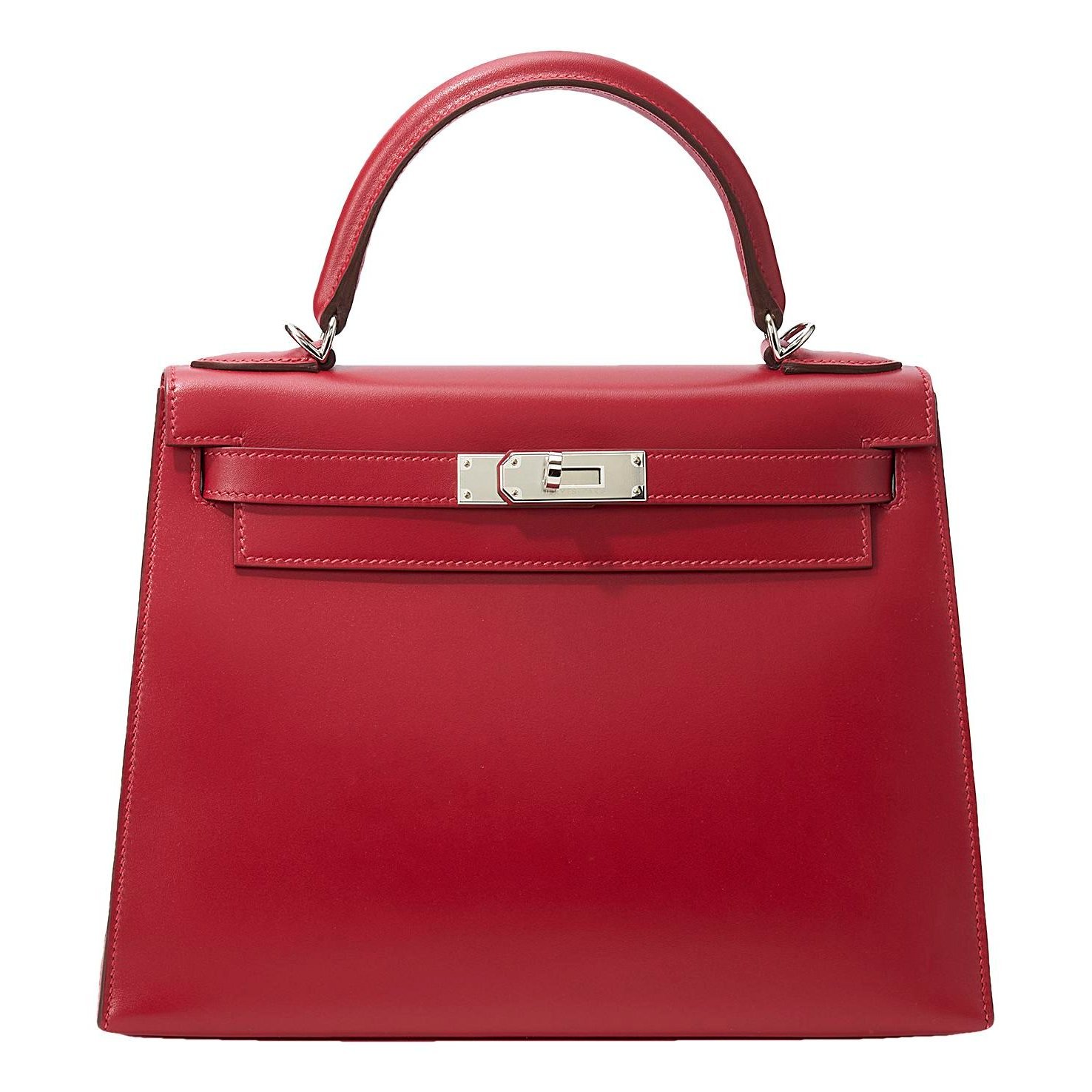 Hermes Kelly 28 Handbag Rouge Vif Tadelakt Leather