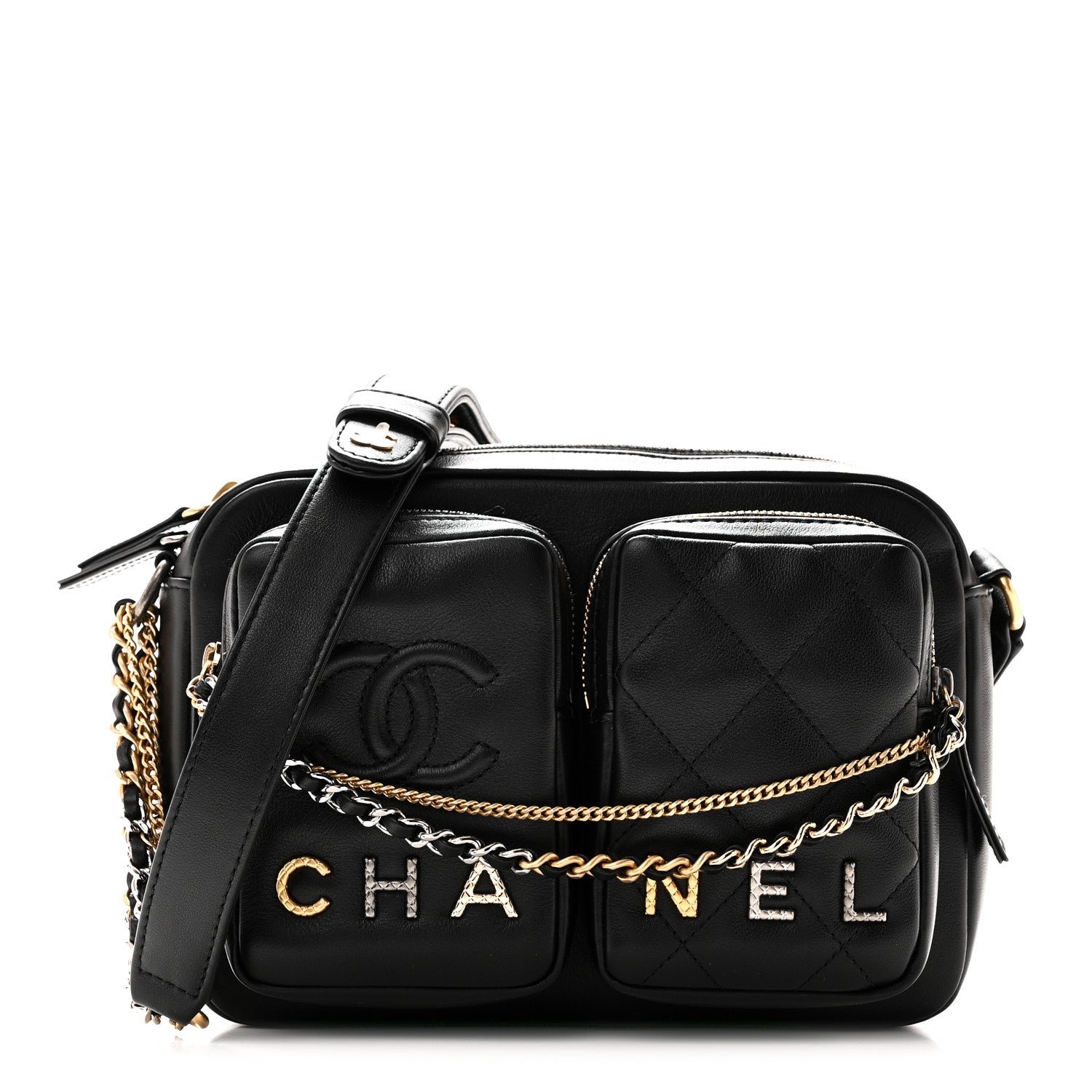 Chanel Calfskin Quilted Large Camera Case Black Black