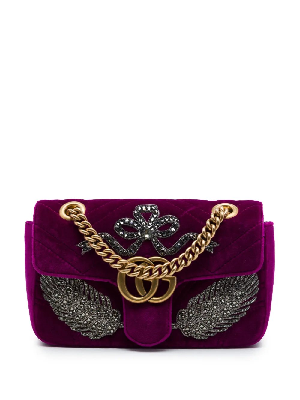 2016-2026 Small GG Marmont Matelasse Velvet Crystal Embellished shoulder bag