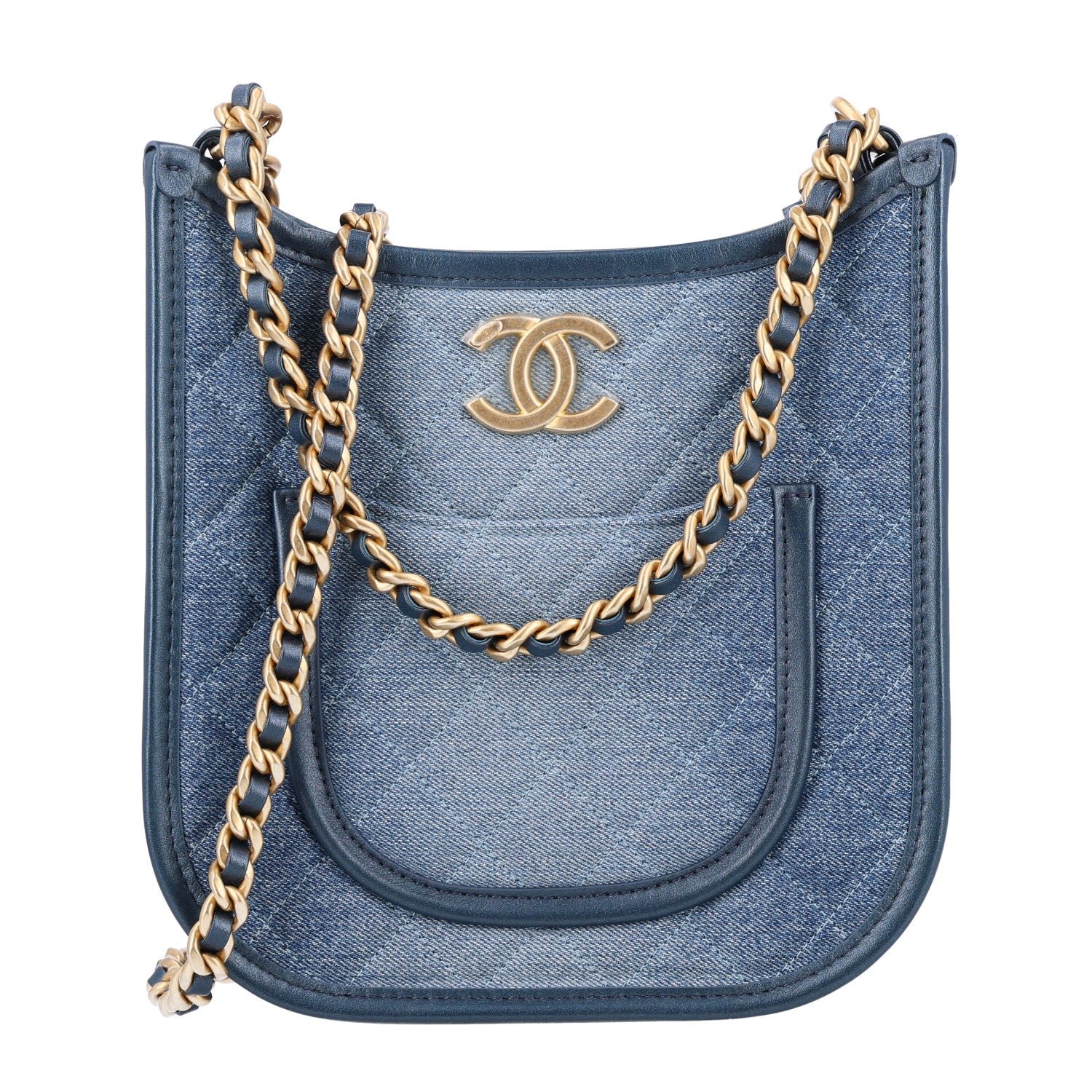 Chanel Washed Denim Quilted Small Hobo Blue
