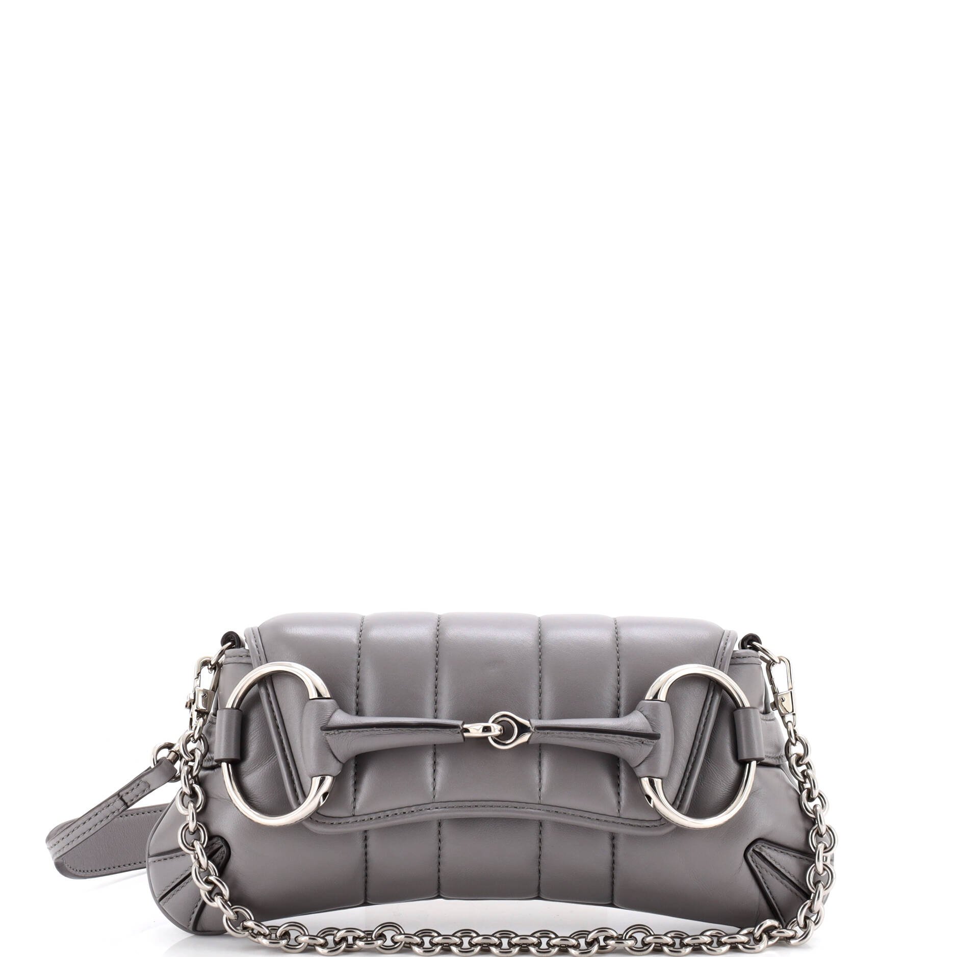 Horsebit Chain Shoulder Bag Vertical Quilted Leather Small