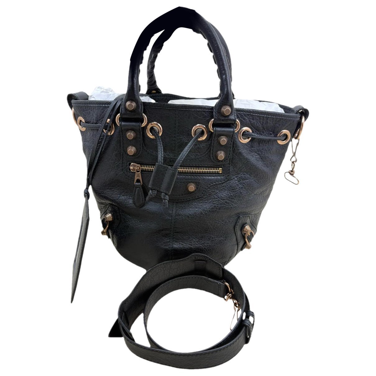 Pompon leather handbag