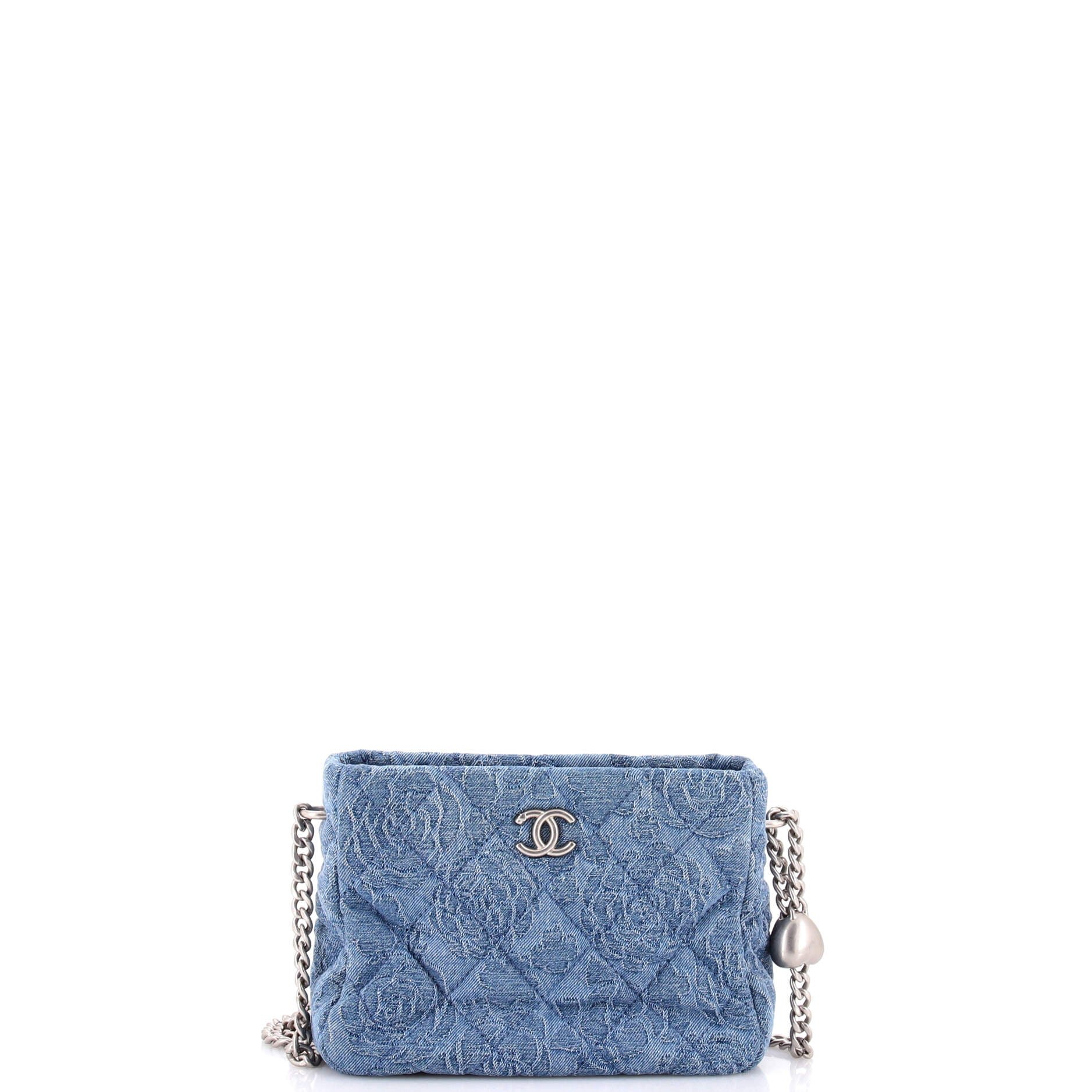 Sweet Heart Chain Crossbody Bag Quilted Camellia Denim Mini