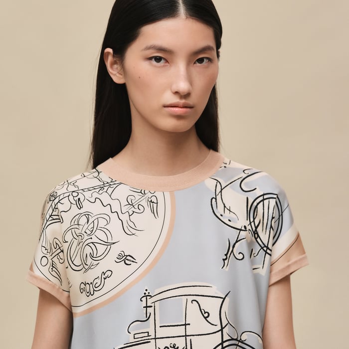 Gris Paruline "Ex-libris a Main Levee" Short-sleeve Twillaine Sweater