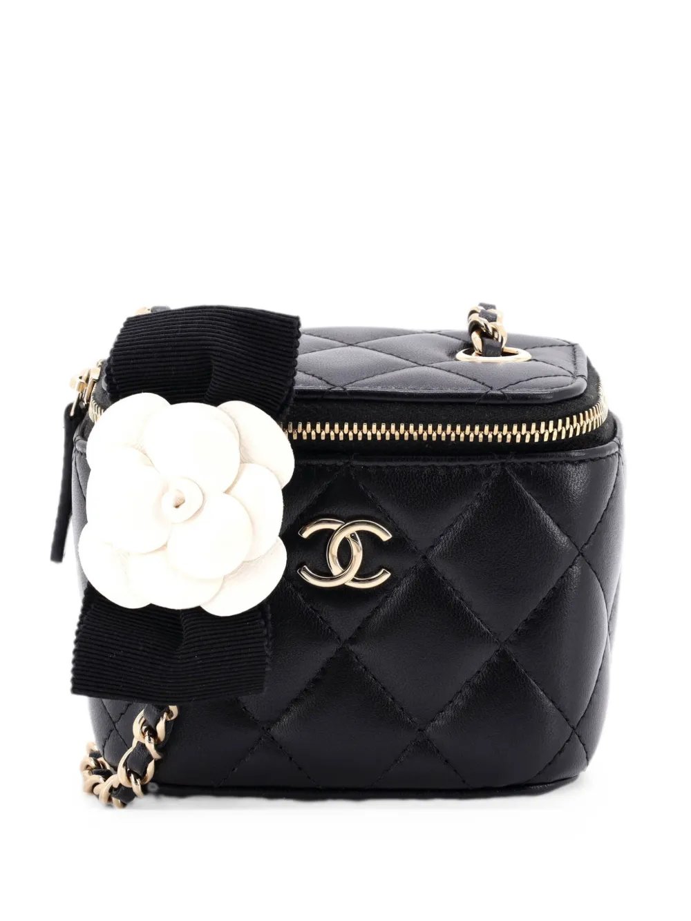 Camellia Bow Vanity Case with Chain Quilted Lambskin Mini crossbody bag