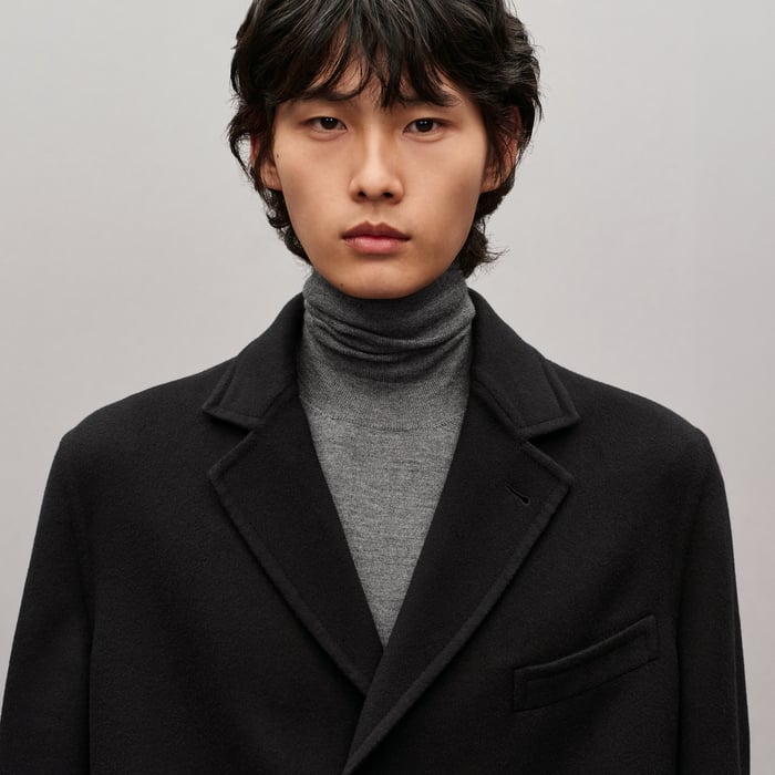 Noir Emile Cashmere Coat With Leather Details
