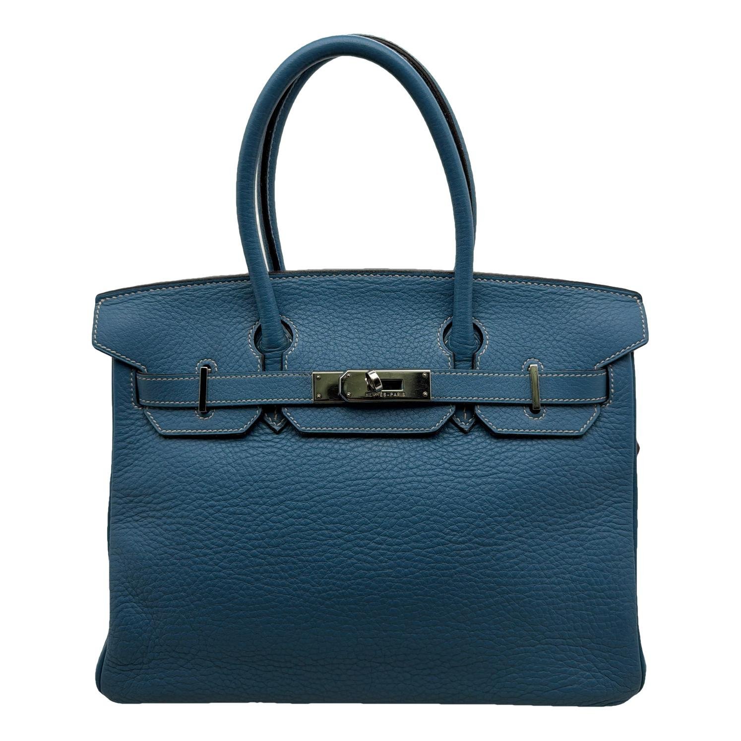 Hermes Birkin 30 Handbag Blue Jean Togo Leather
