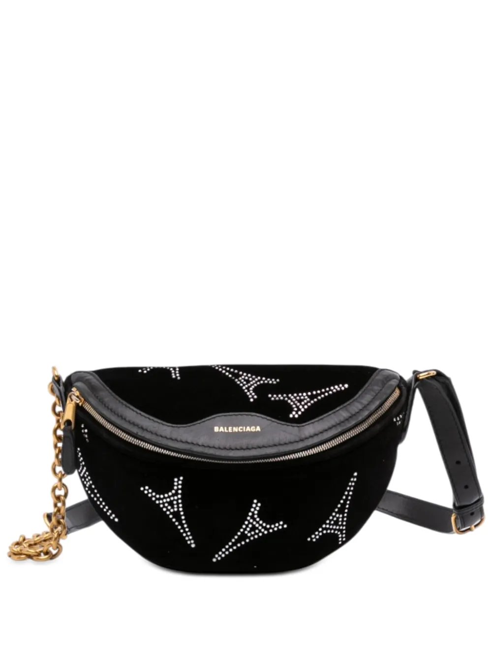 Balenciaga 2019 Velvet Crystal Embellished Souvenir XXS belt bag