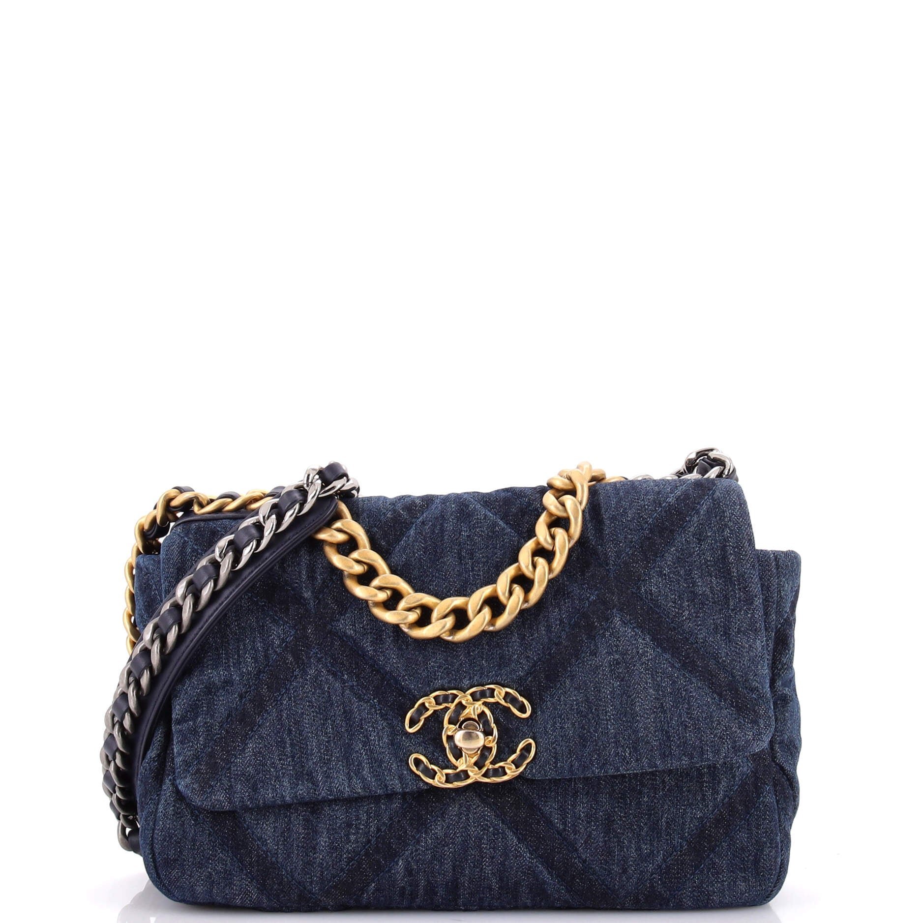 19 Flap Bag Quilted Denim Medium