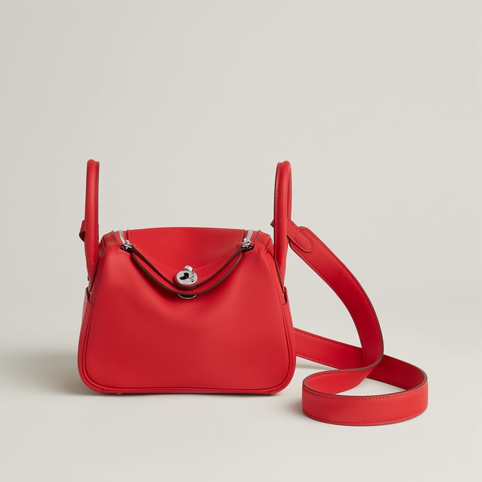 Hermes Mini Lindy II in Rouge de Coeur Swift calfskin