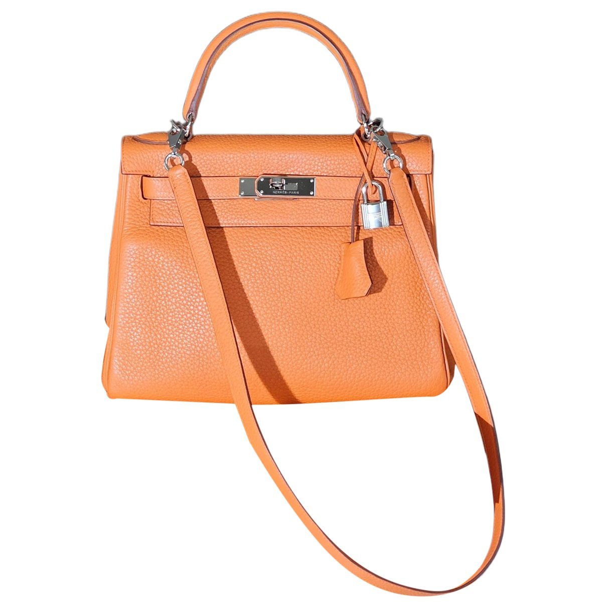 Hermes Kelly 28 Handbag Orange Clemence Leather