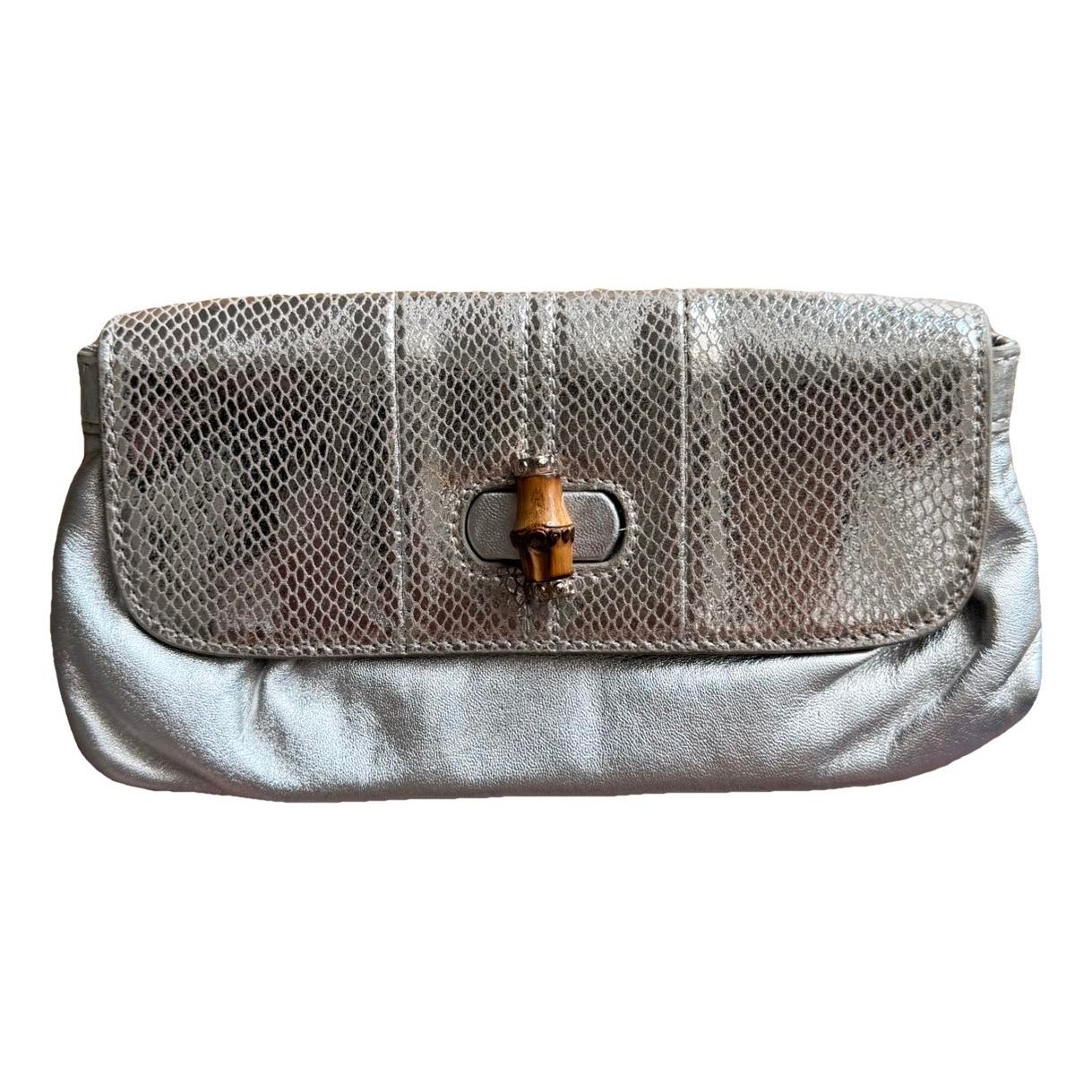 Bamboo leather clutch bag