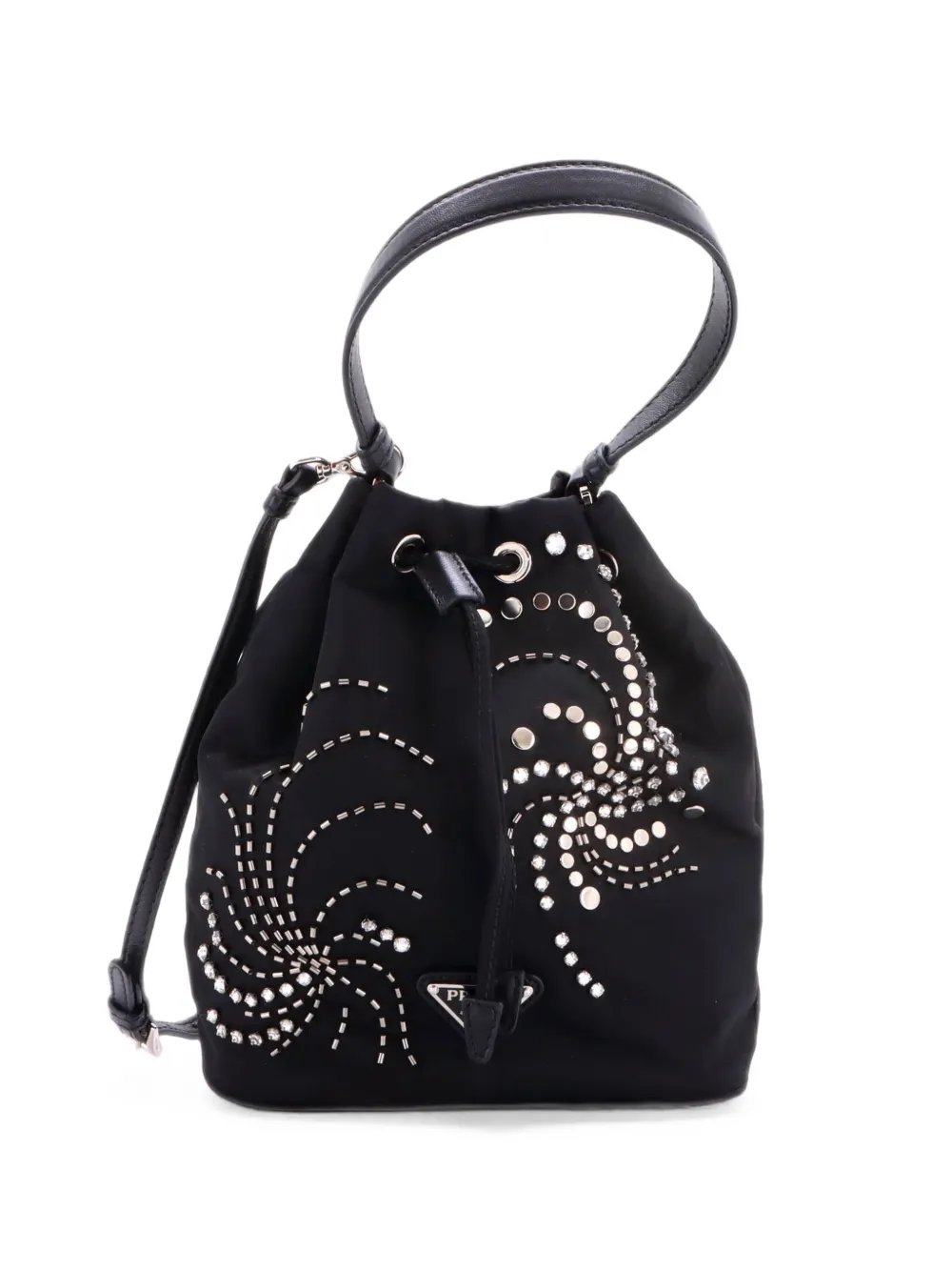 Top Handle Bead Embellished Re-Nylon Mini bucket bag