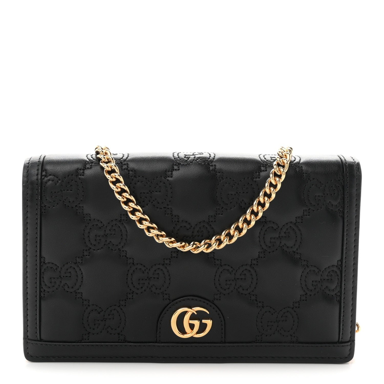 Gucci Calfskin GG Matelasse Chain Wallet Black