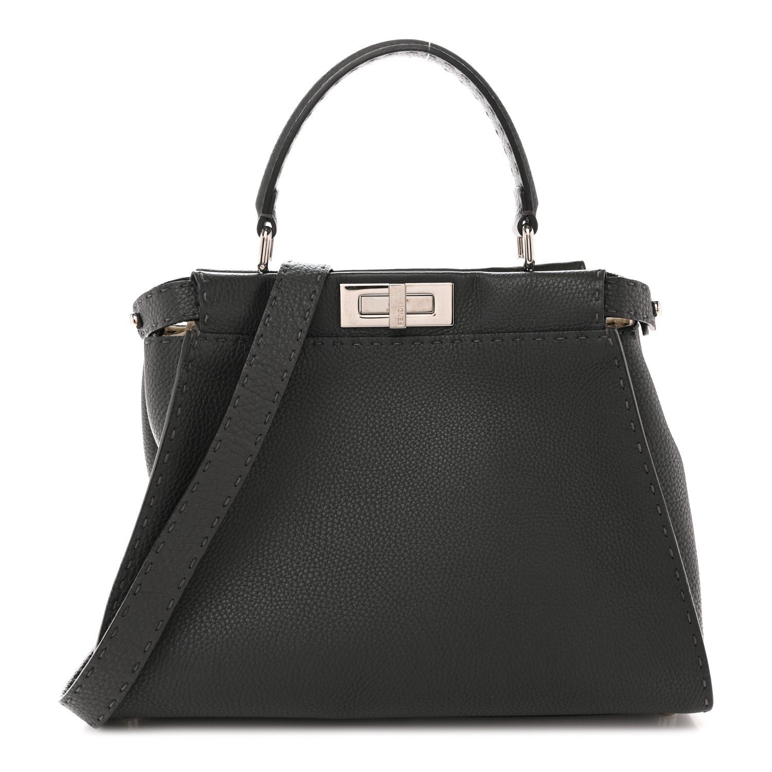 Fendi Cuoio Romano Selleria Bi-Color Medium Peekaboo Iconic Satchel Asfalto Latte