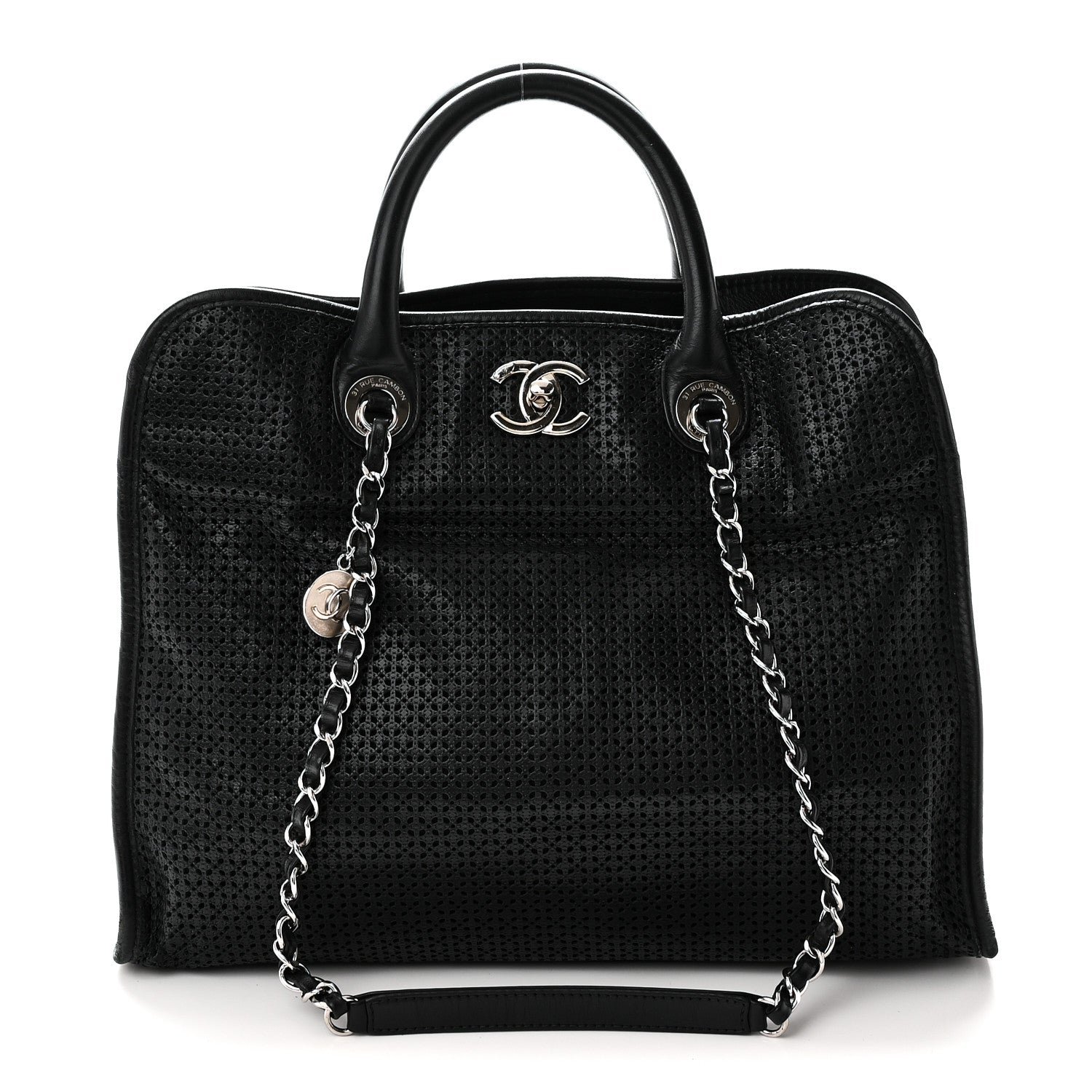 Chanel Calfskin Perforated Up In The Air Tote Black