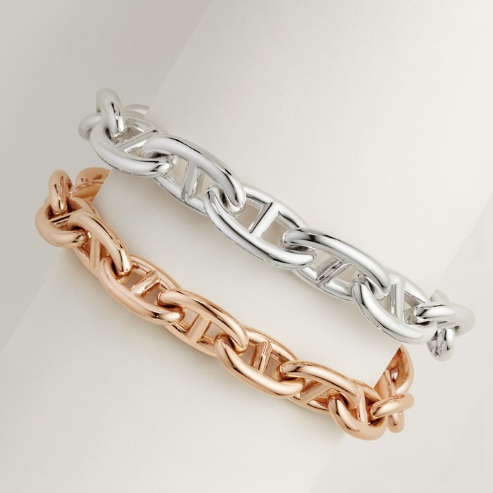 Sans Coloris Chaine d'Ancre Bracelet, Double Band In Rose Gold and Sterling Silver