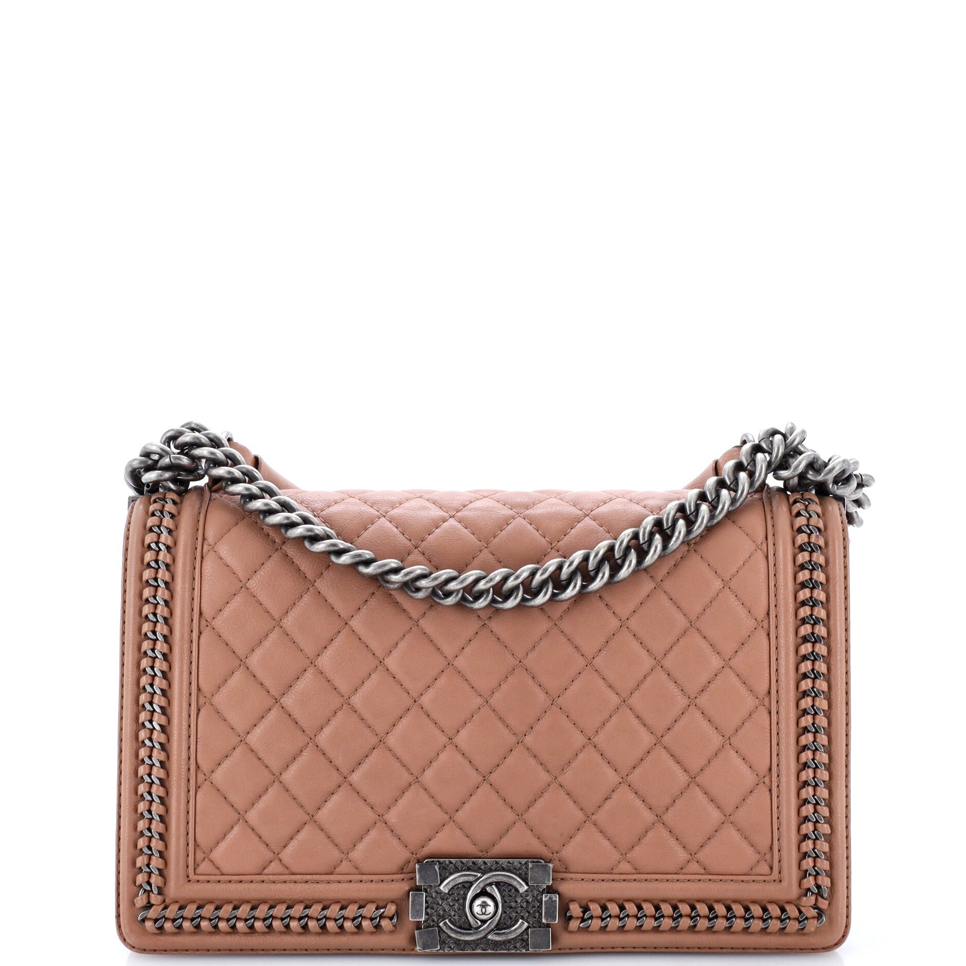 Chain Handle Boy Flap Bag Quilted Calfskin New Medium