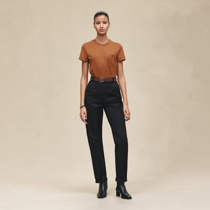 Marron Fauve Embroidered Pocket T-shirt