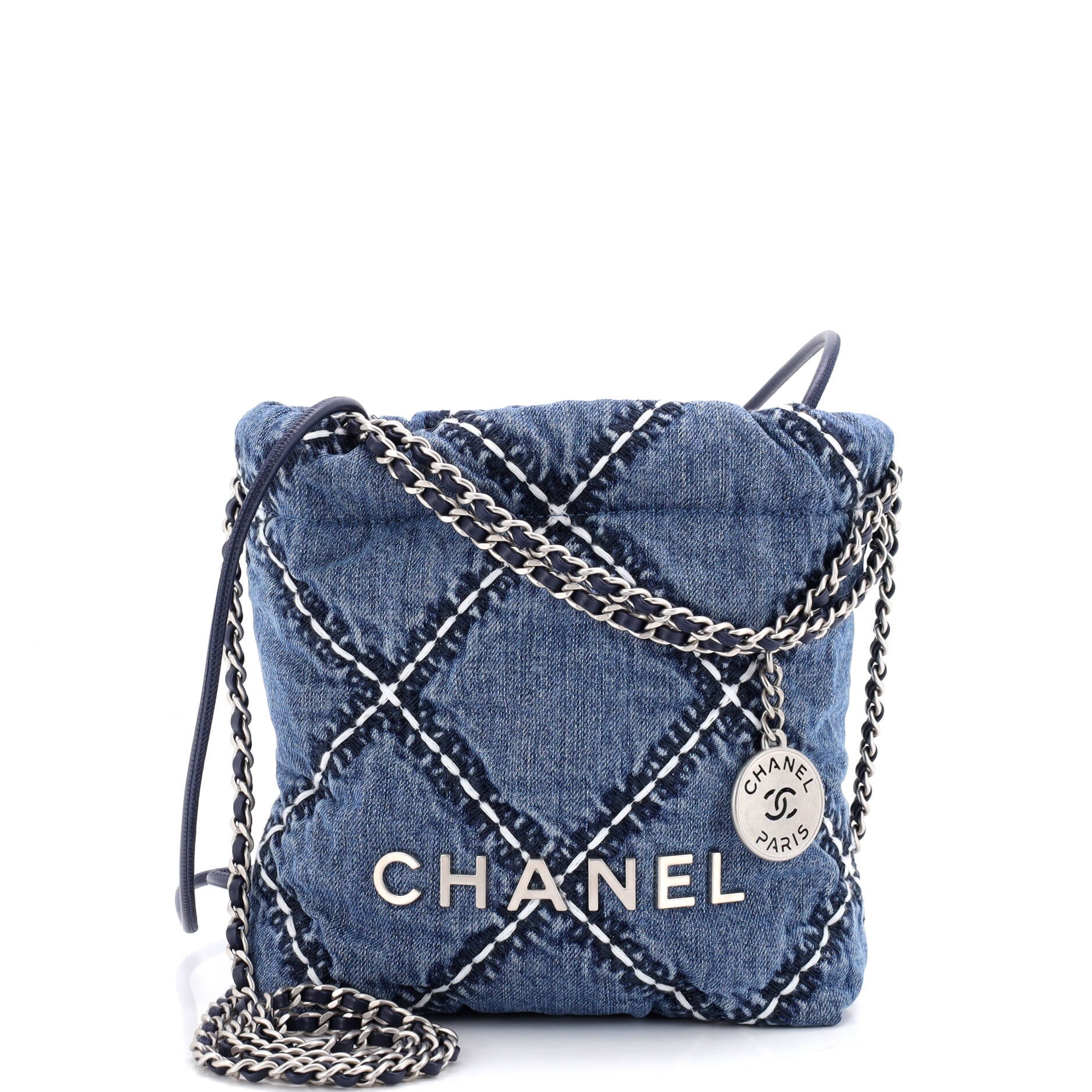22 Chain Hobo Quilted Stitched Denim Mini