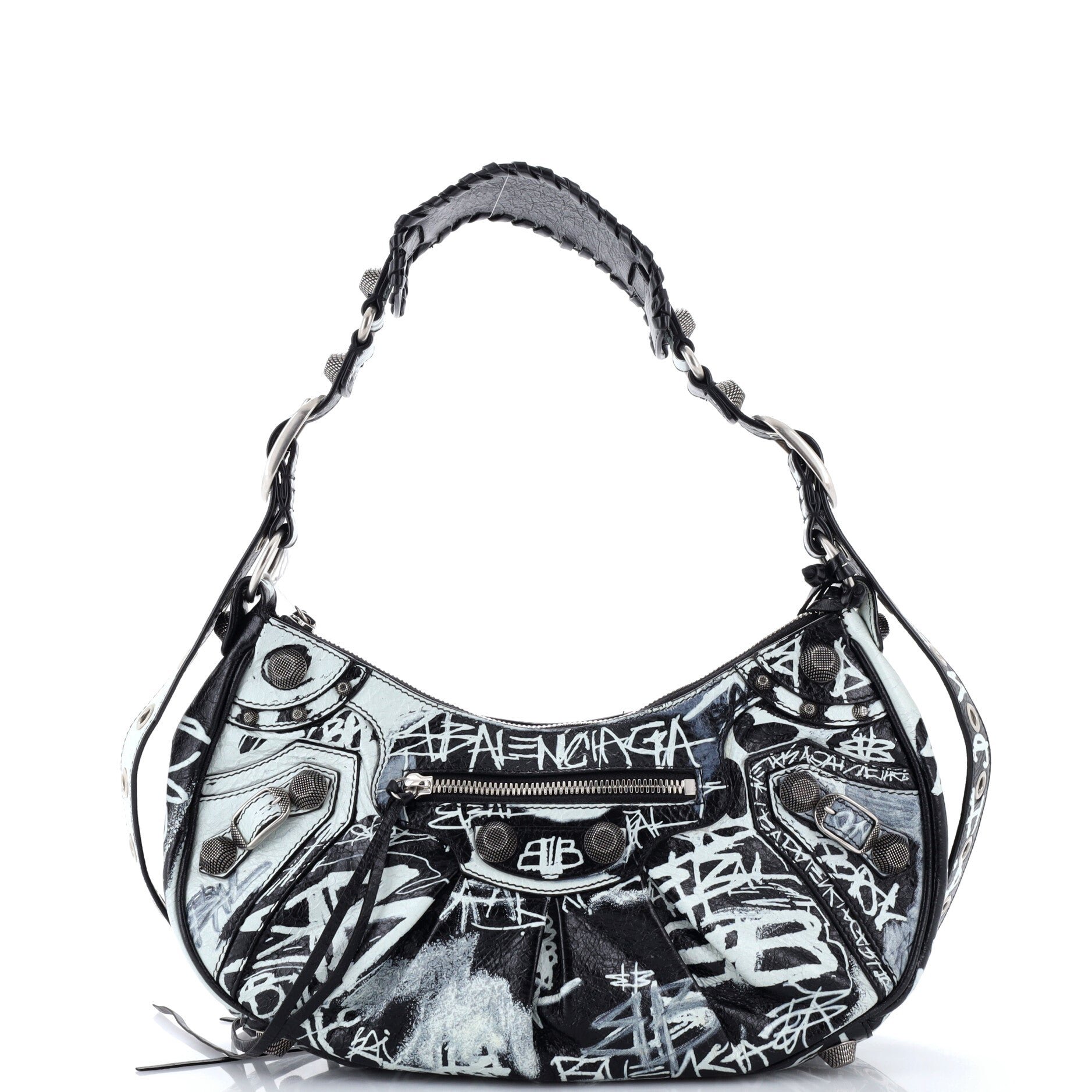 Balenciaga Le Cagole Graffiti Giant Studs Shoulder Bag Leather Small