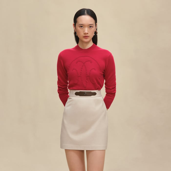 Beige Avoine Double Cotton Twill Skirt
