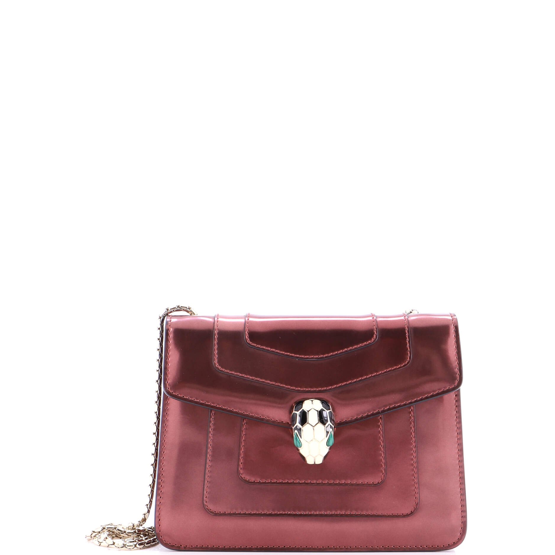 Bvlgari Serpenti Forever Square Shoulder Bag Metallic Leather Small