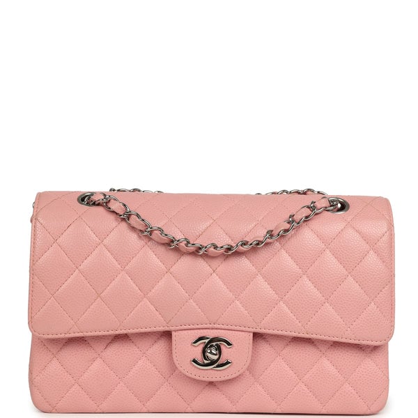 Vintage Chanel Medium Classic Double Flap Bag Pink Caviar Silver Hardware