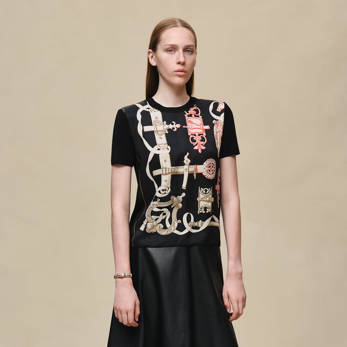 Noir "Ferronnerie Remix" Short-sleeve Twillaine Sweater