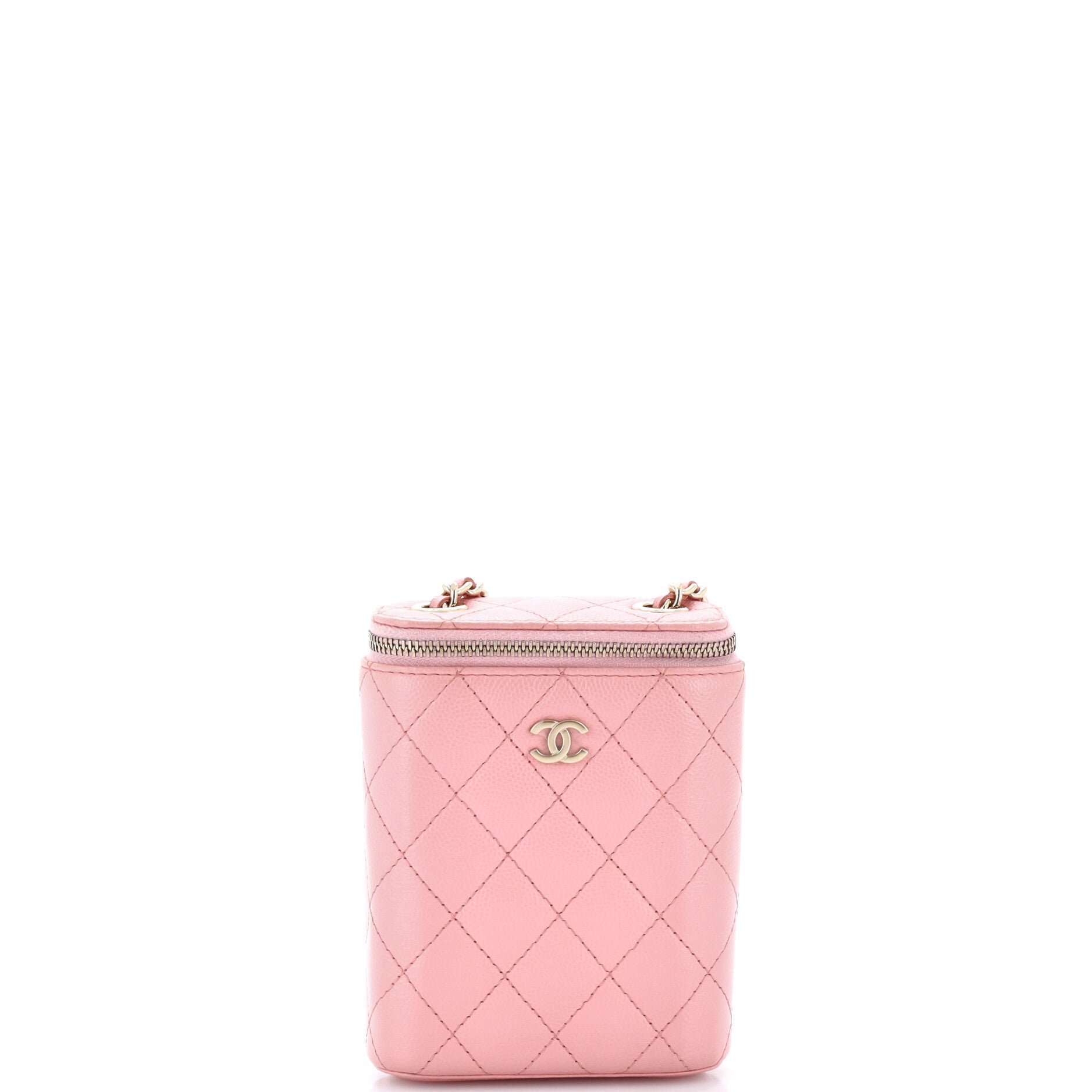 Vertical Classic Vanity Case with Chain Quilted Caviar Small