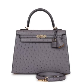 Hermes Hermes Special Order (HSS) Kelly Sellier 25 Gris Agate Verso Ostrich Permabrass Hardware