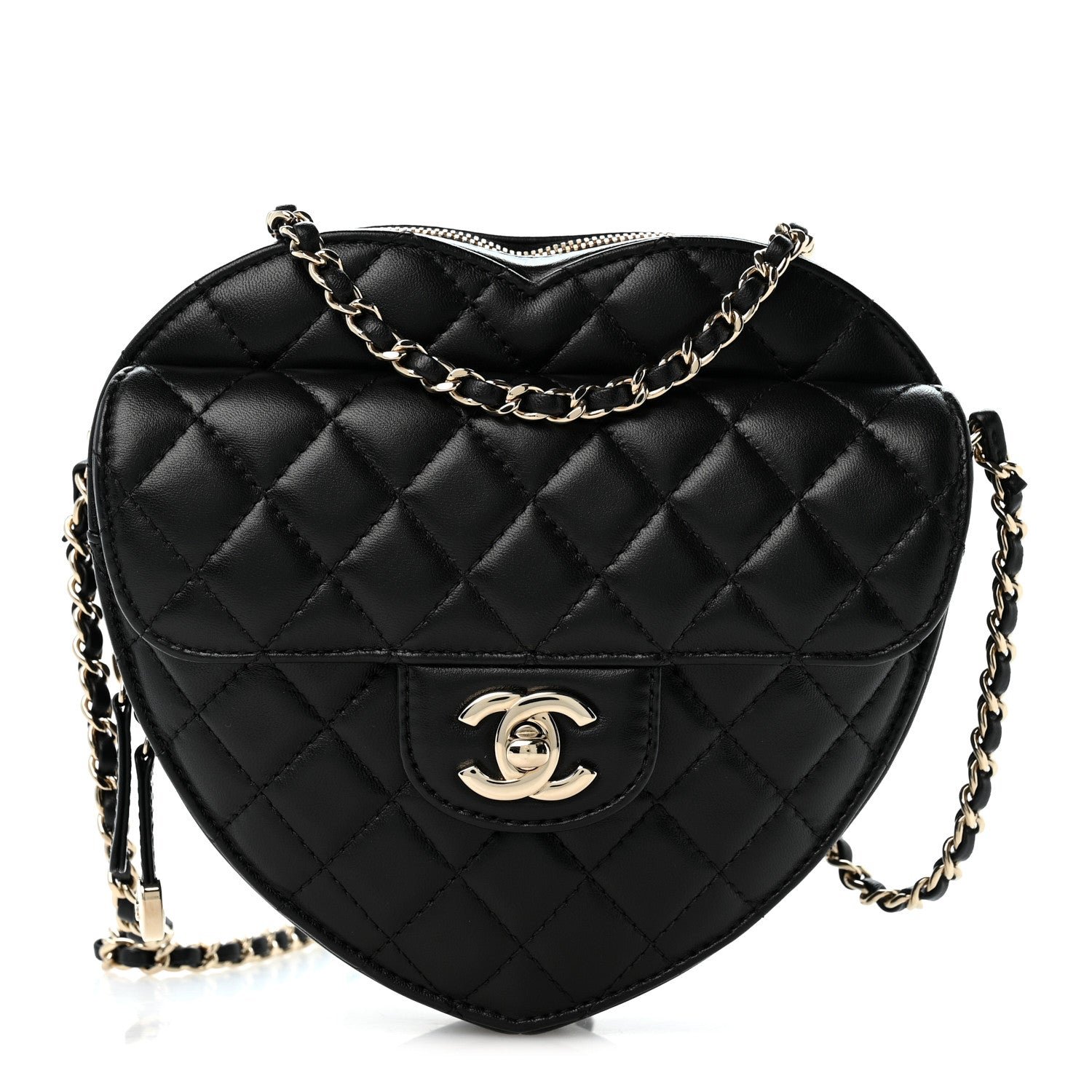 Chanel Lambskin Quilted Large CC In Love Heart Bag Black