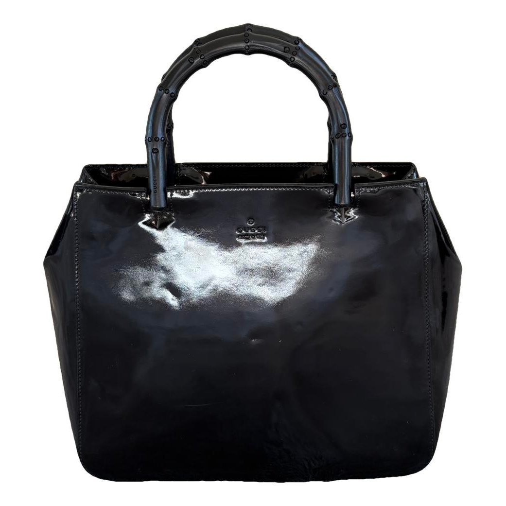 Bamboo patent leather handbag