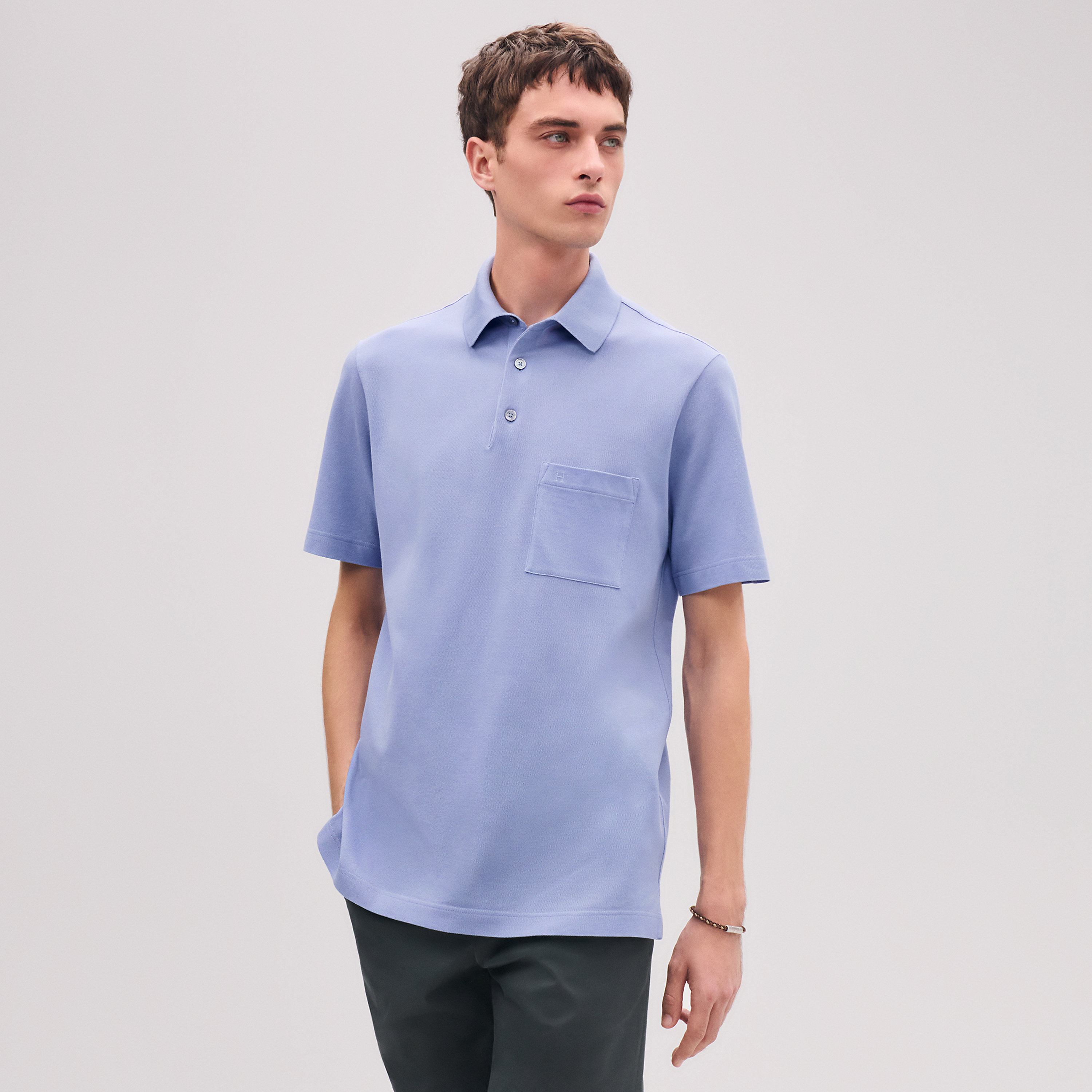 "H" embroidered buttoned polo shirt