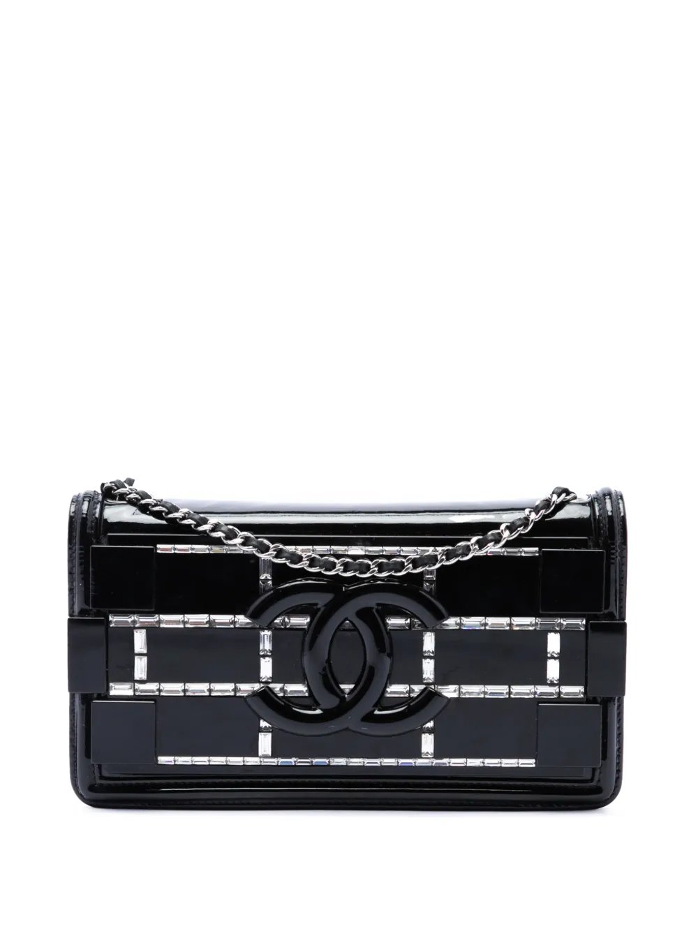 2014-2015 Patent and Acrylic Crystal Embellished Boy Brick Horizontal Flap crossbody bag