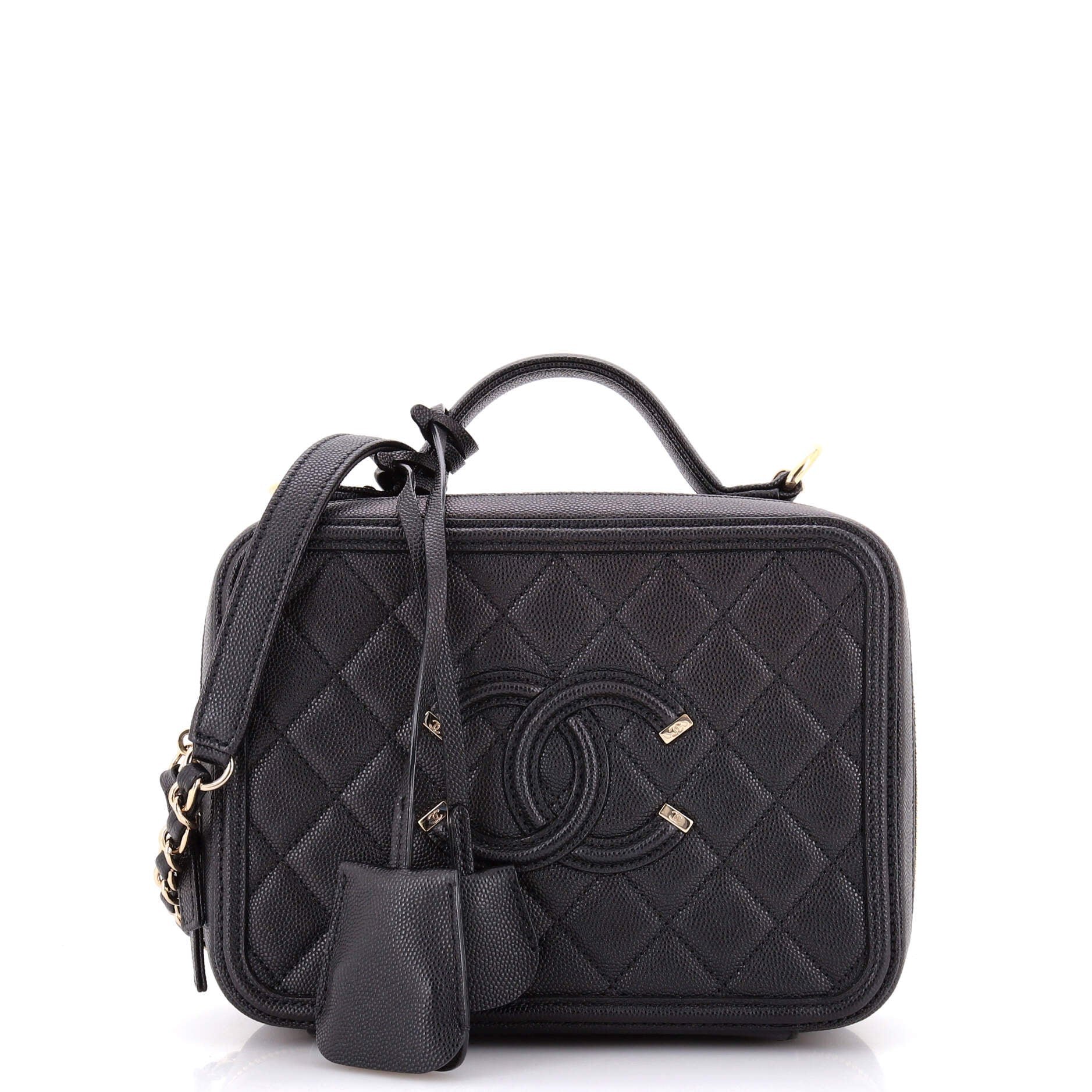 Filigree Vanity Case Quilted Caviar Medium