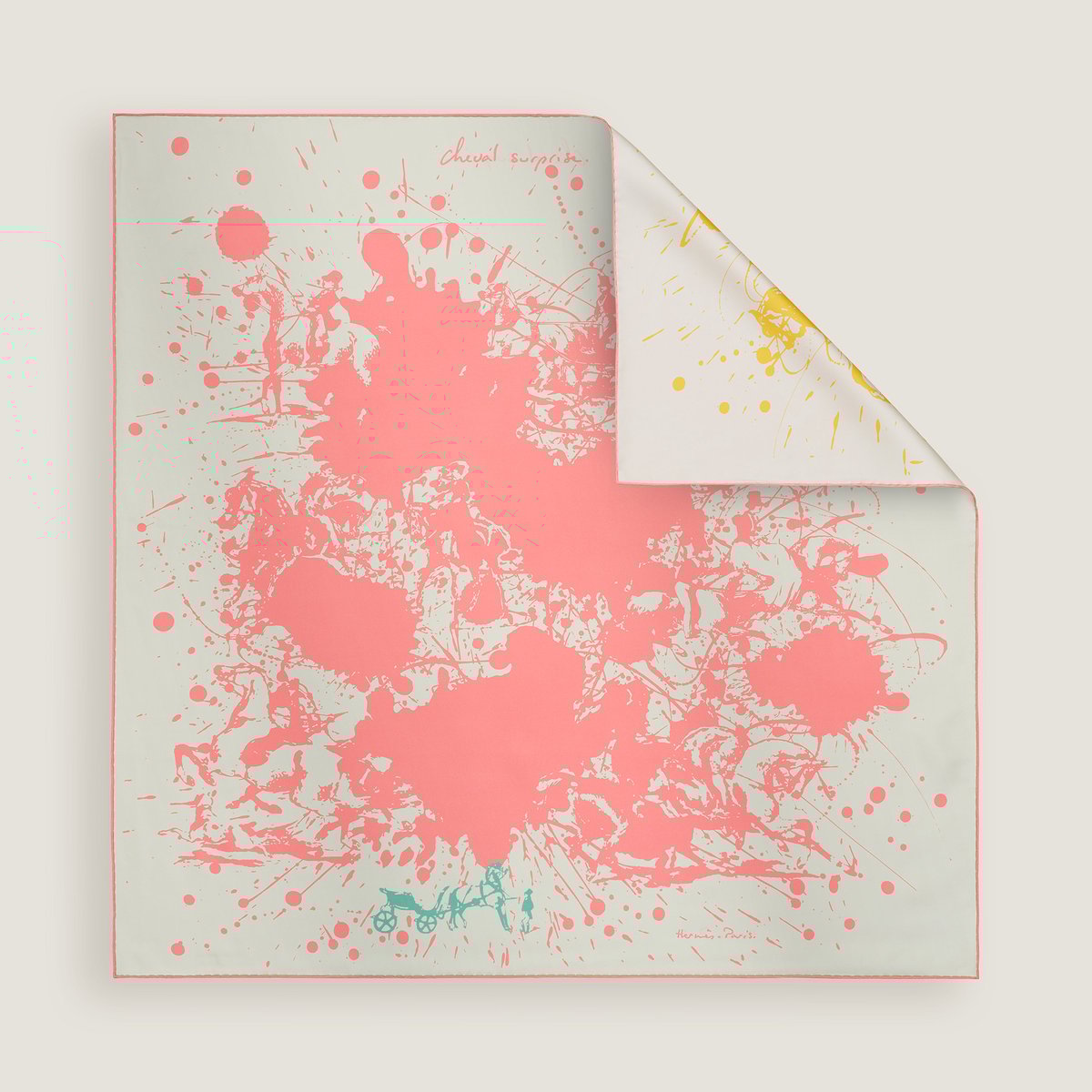 Hermès Cheval Surprise double face scarf 90 Gris Perle/Rose/Jaune