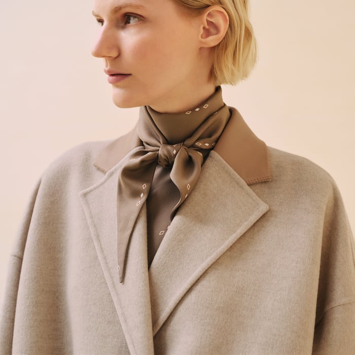 Beige Naturel Mixed Leather Wide Overcoat